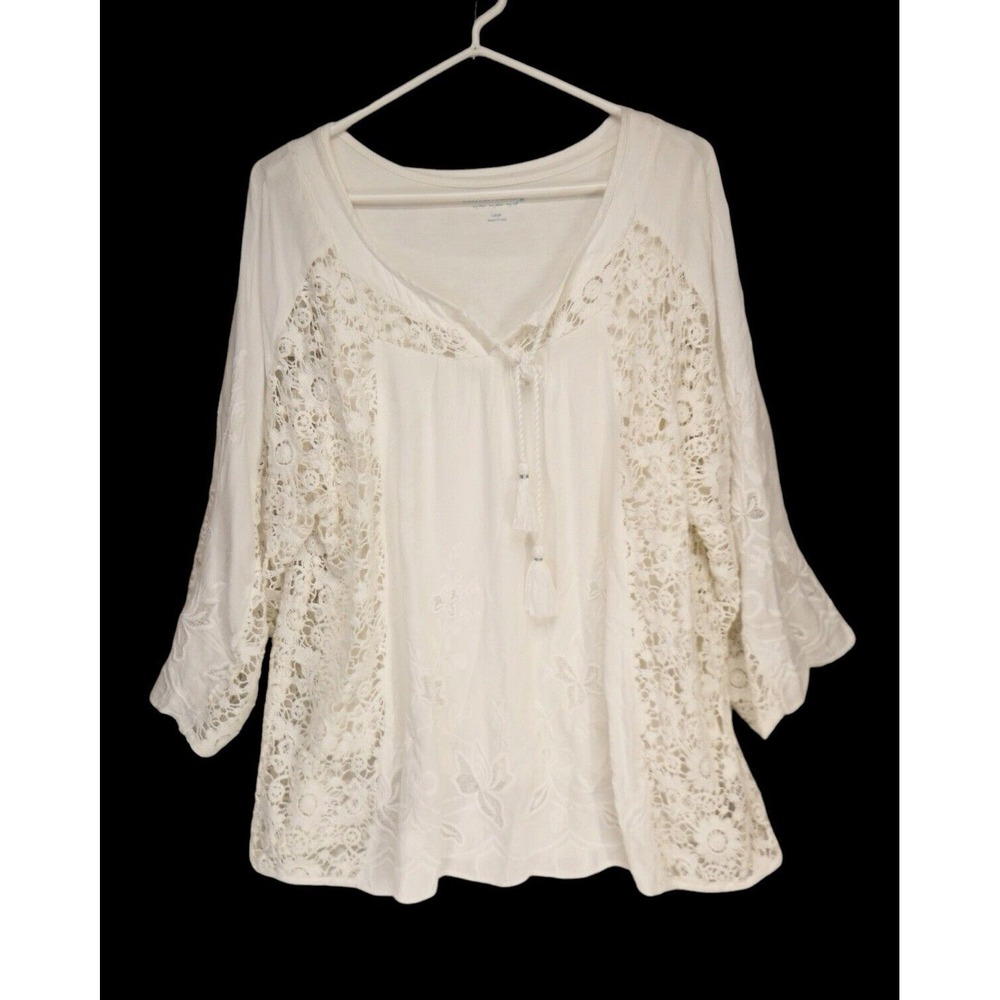 Soft Surroundings Renoir White Crochet Lace Tassel Top L Cami Tank Top Included